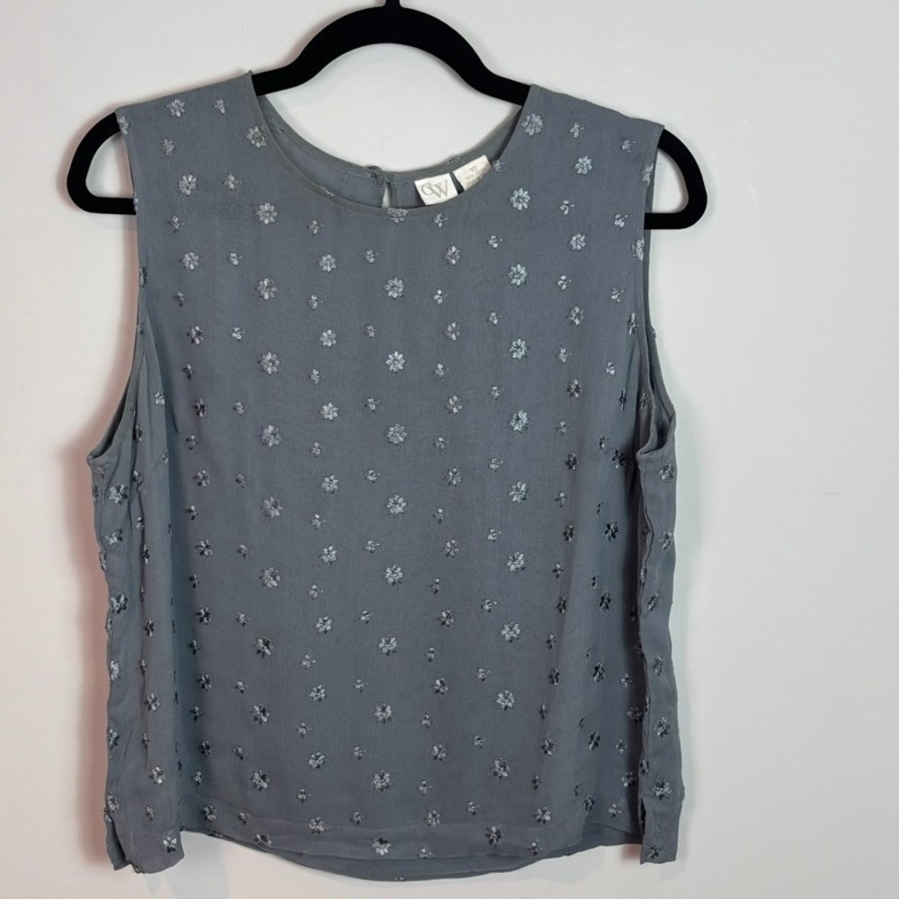 VTG Y2K CW Womens Grey Floral Embroidered Lined Sleeveless Blouse sz 10 Boho